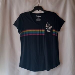 Torrid Disney Mickey Mouse Black Rainbow Stripe Pocket Tee T-Shirt Size L/12
